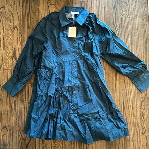 Designer: Moodie; Size: M; Description: Blue Green Button Down Tunic w/ ruching